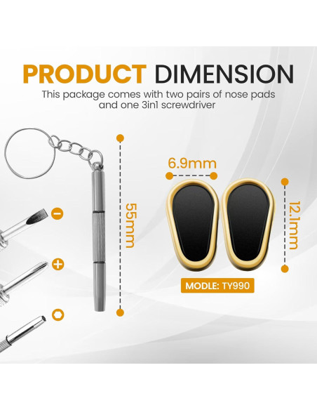Almohadillas de Nariz de Titanio Antideslizantes para Gafas - Kit de Reparación con Destornillador