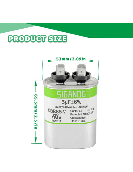 Capacitor CBB65 5uF 370V/440V SIGANDG para Aire Acondicionado