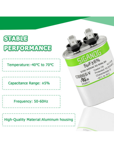 Capacitor CBB65 5uF 370V/440V SIGANDG para Aire Acondicionado