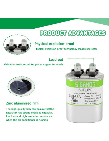 Capacitor CBB65 5uF 370V/440V SIGANDG para Aire Acondicionado
