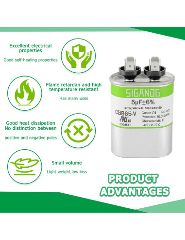 Capacitor CBB65 5uF 370V/440V SIGANDG para Aire Acondicionado