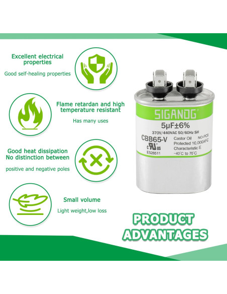 Capacitor CBB65 5uF 370V/440V SIGANDG para Aire Acondicionado