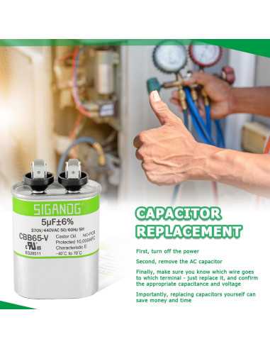 Capacitor CBB65 5uF 370V/440V SIGANDG para Aire Acondicionado