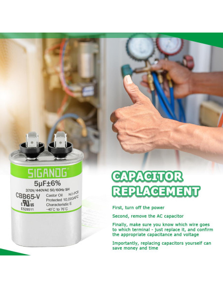 Capacitor CBB65 5uF 370V/440V SIGANDG para Aire Acondicionado