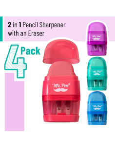 Set de Sacapuntas y Borrador Mr. Pen, 4 Piezas, 2 Agujeros 2