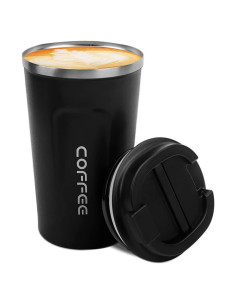 Taza de Viaje MOMSIV 380ml Acero Inoxidable Aislada Negra