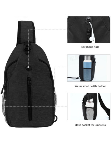 Mochila Crossbody Monoki 38x9x18cm Unisex Negra