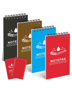Koogel Mini Cuadernos Espirales Impermeables 4 Pcs 7.6x12.7 cm