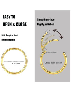 Aros Nasales Hipoalergénicos 316L Oro 3Pcs 6-10mm GingYing 2