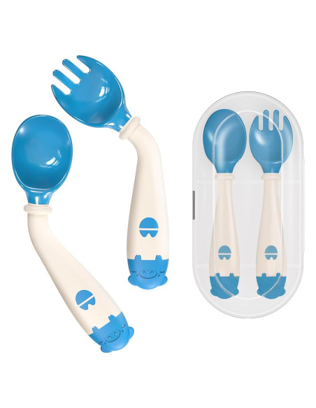 Set de Cubiertos para Bebés Deejoy - Cuchara y Tenedor Ergonómico Azul Set de Cubiertos para Bebés Deejoy - Cuchara y Tenedor Ergonómico Azul