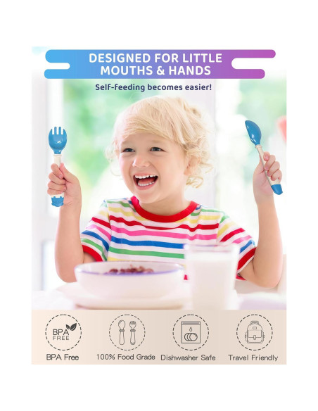 Set de Cubiertos para Bebés Deejoy - Cuchara y Tenedor Ergonómico Azul Set de Cubiertos para Bebés Deejoy - Cuchara y Tenedor Ergonómico Azul
