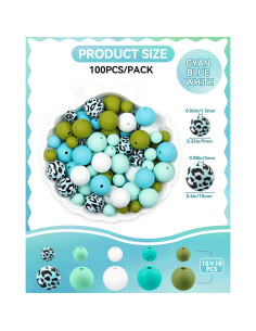 100 Perlas de Silicona FIVEIZERO 9mm y 15mm Azul Cian Blanco 2