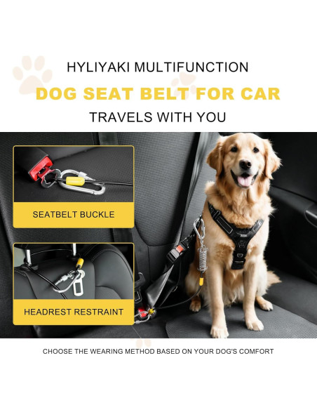 Cinturón de Seguridad para Perros HYLIYAKI 5 en 1 Negro 40 CM