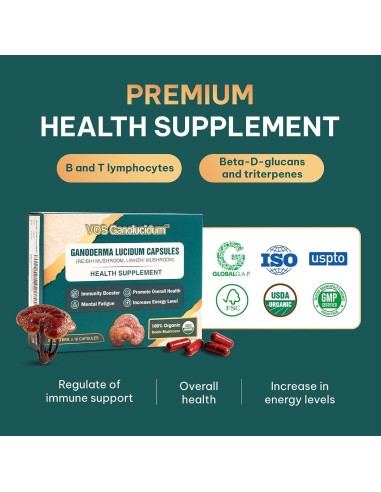 Cápsulas de Hongo Reishi Rojo Ganoderma lucidum 70mg 30 Unidades
