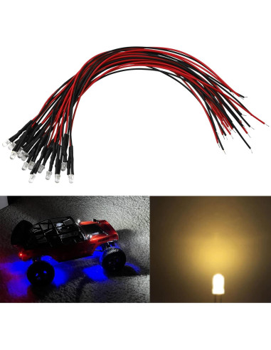 15 Diodos LED Pre Cableados 12V HIRCQOO para RC 3mm Amarillo