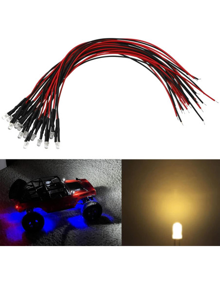 15 Diodos LED Pre Cableados 12V HIRCQOO para RC 3mm Amarillo