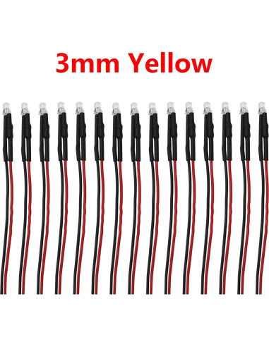 15 Diodos LED Pre Cableados 12V HIRCQOO para RC 3mm Amarillo