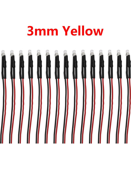 15 Diodos LED Pre Cableados 12V HIRCQOO para RC 3mm Amarillo