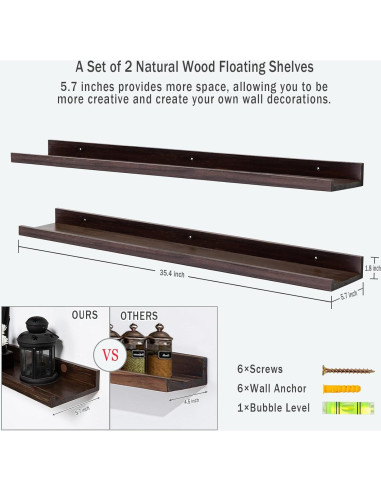 Estantes Flotantes AZSKY 91 cm Nogal Oscuro Juego de 2