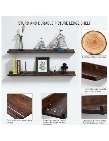 Estantes Flotantes AZSKY 91 cm Nogal Oscuro Juego de 2