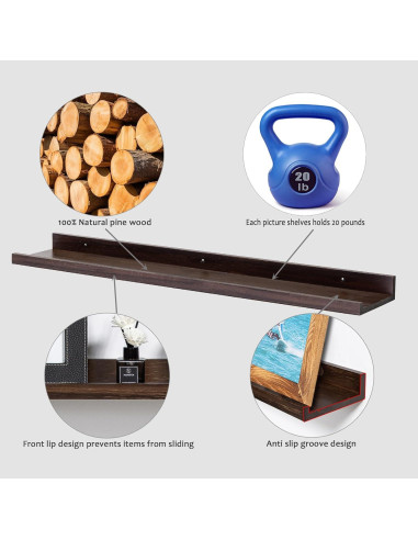 Estantes Flotantes AZSKY 91 cm Nogal Oscuro Juego de 2
