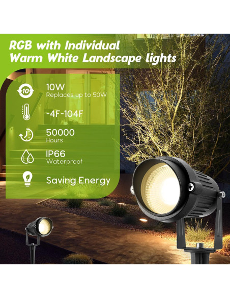 Luces de Paisaje LED RGBW Junview 10W 14 Paquetes Impermeables