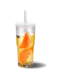 Vaso de Vidrio Reutilizable MINGHYZYA 20 oz con Tapa y Pajita