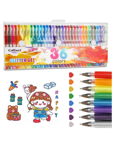 36 Lápices de Gel Brillantes Caliart - Punta Fina 0.7mm