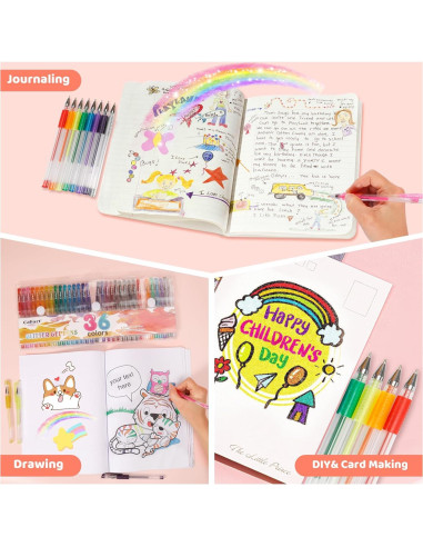 36 Lápices de Gel Brillantes Caliart - Punta Fina 0.7mm