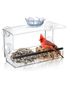 Comedero para Aves de Ventana DY-SKTY Acrílico Transparente 26.7x10.9x19.6cm