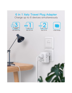 Adaptador de Enchufe de Viaje Tipo L One Beat 6 en 1 USB 2