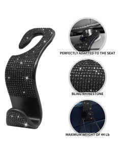 Gancho de bolso para coche Genérico Bling - 4 unidades, Negro 2