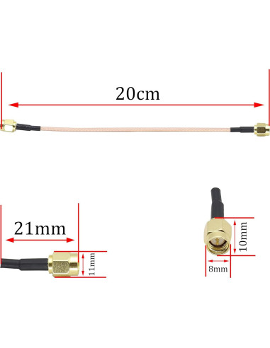 Cable Coaxial SMA Macho a Macho RG316 20cm - 2 Pack