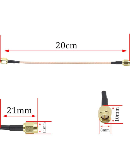 Cable Coaxial SMA Macho a Macho RG316 20cm - 2 Pack