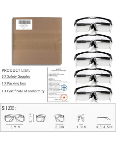 Gafas de Seguridad 5PCS Ajustables UV Anti-Niebla Unisex 2
