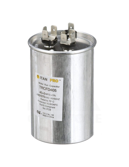 Capacitor Redondo Doble Motor TitanPro TRCFD405 40/5 MFD 440V Capacitor Redondo Doble Motor TitanPro TRCFD405 40/5 MFD 440V