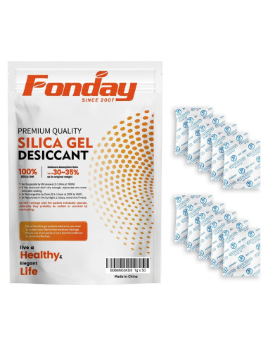 50 Paquetes de Gel de Silica Grado Alimenticio Fonday 1 Gramo