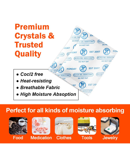 50 Paquetes de Gel de Silica Grado Alimenticio Fonday 1 Gramo 50 Paquetes de Gel de Silica Grado Alimenticio Fonday 1 Gramo