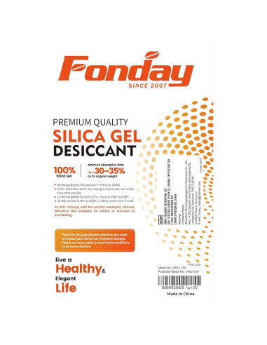 50 Paquetes de Gel de Silica Grado Alimenticio Fonday 1 Gramo