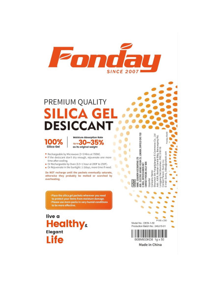 50 Paquetes de Gel de Silica Grado Alimenticio Fonday 1 Gramo 50 Paquetes de Gel de Silica Grado Alimenticio Fonday 1 Gramo