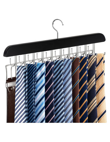 Perchero 2 en 1 Fitnice para Cinturones y Corbatas, Negro