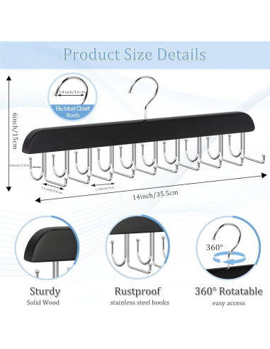 Perchero 2 en 1 Fitnice para Cinturones y Corbatas, Negro