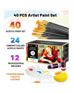 Juego de Pintura Acrílica POPYOLA 40 PCS 24 Colores 60ml 2