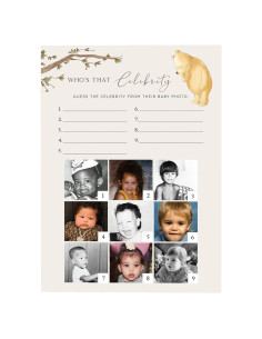 Juego de Baby Shower Winnie Pooh - 30 Tarjetas de Adivinanza