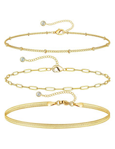 Conjunto de Pulseras de Tobillo de Oro 14K DEARMAY 3 Piezas