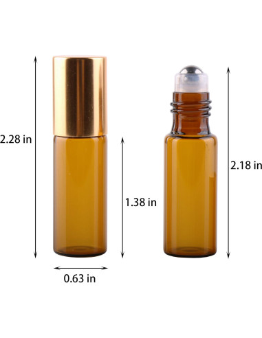 MaxMau 24 Botellas de Vidrio Ámbar 5ml con Rodillo Acero Inoxidable