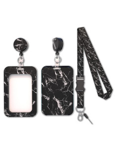 Porta Credencial Retráctil Coaott Mármol Negro con Clip