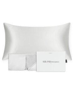 Funda de Almohada de Seda 100% Pura FluffCo King Plata