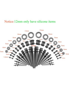 Kit de Estiramiento de Orejas Memsion 50 Piezas 14G a 00G 2