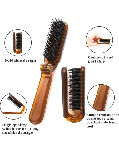 Cepillo de cabello plegable Sliverdew mini viaje cerdas jabalí